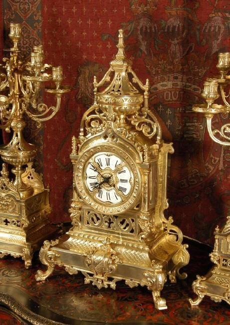 fig 3. Massive Gilt Brass Gothic Clock Set ~ Antique French - Circa 1880 ~
